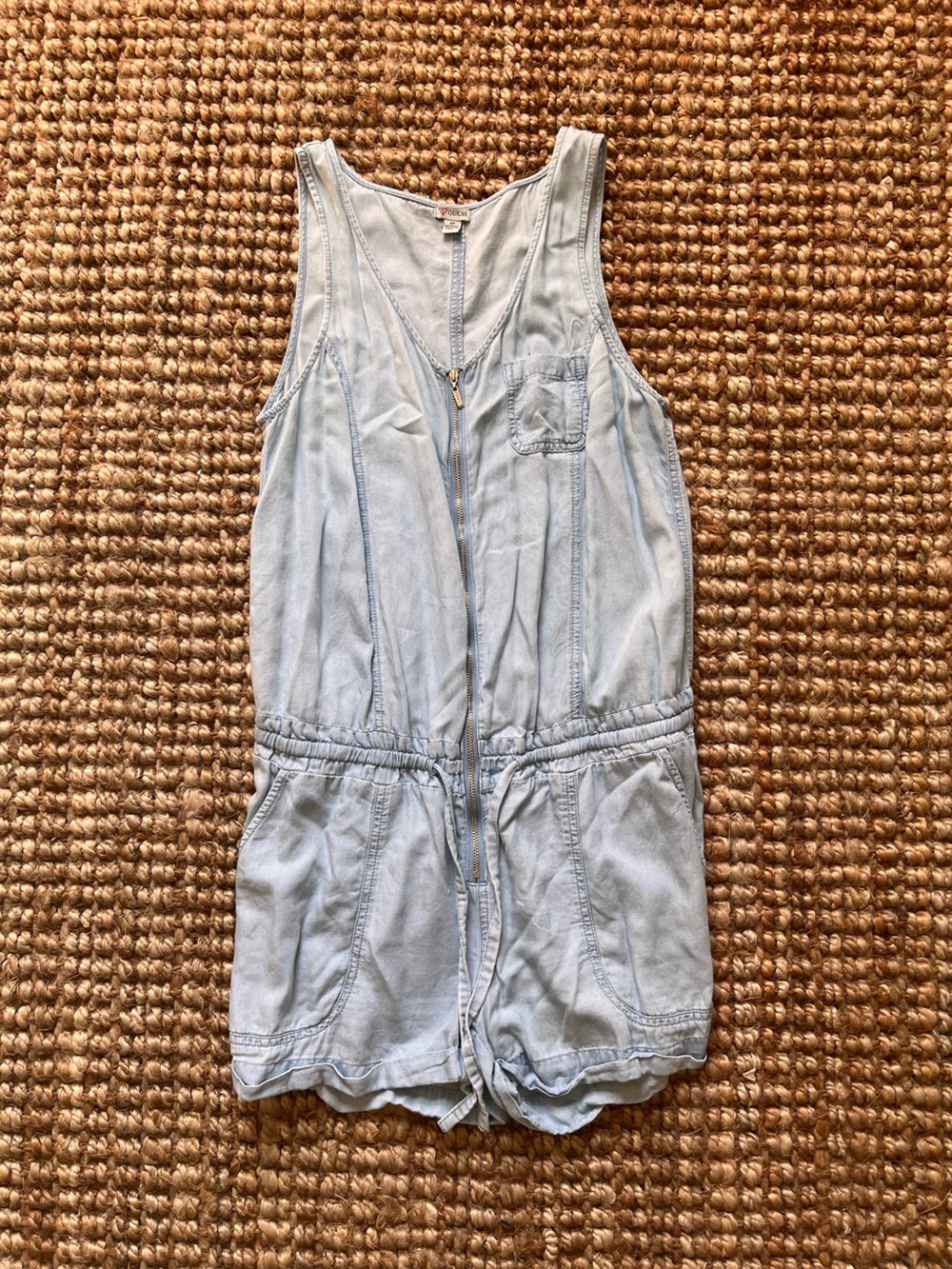 Guess Light Blue Denim Zip-Front Top